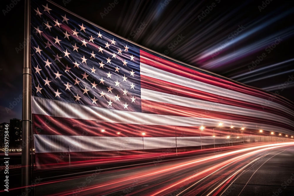 Poster modern flag design for web and mobile applications with long exposure effects for enhanced visual ap