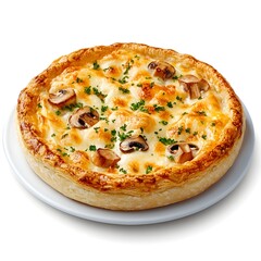 Macro Shot of a Perfect Mushroom Pie with Cheese on White Background