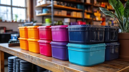 person organizing a variety of colorful storage bins filled with different items in a clean workspace highlighting the importance of organization and tidiness in enhancing productivity