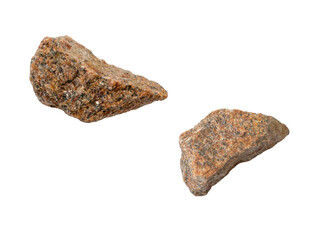 Two pieces of broken falling stones isolated on white