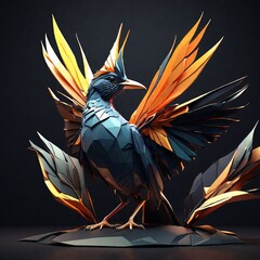 Low poly 3d illustration of a birds of Paradise in metaverse 3d, black background. generative ai.