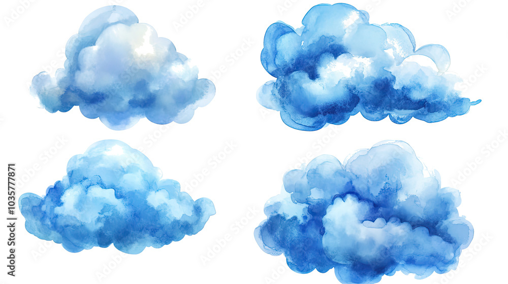 Aufkleber watercolor clouds in different shapes on transparent background generative ai