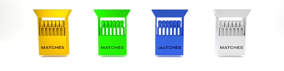 Colorful Open matchbox and matches icon isolated on white background. Minimalism concept. 3D render illustration