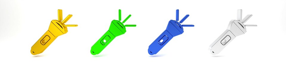 Colorful Flashlight icon isolated on white background. Minimalism concept. 3D render illustration