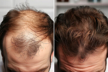 Naklejka premium Side-by-side comparison of hair thinning treatment results before and after