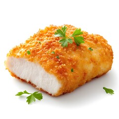 Crispy Breaded Chicken Fillet Isolated on White Background