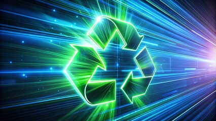 Modern Recycle Logo with Green and Blue Arrows on Digital Screen - Sustainable Innovation Concept