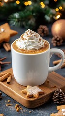 Gingerbread latte with whipped cream and cookie crumbs, festive and warm