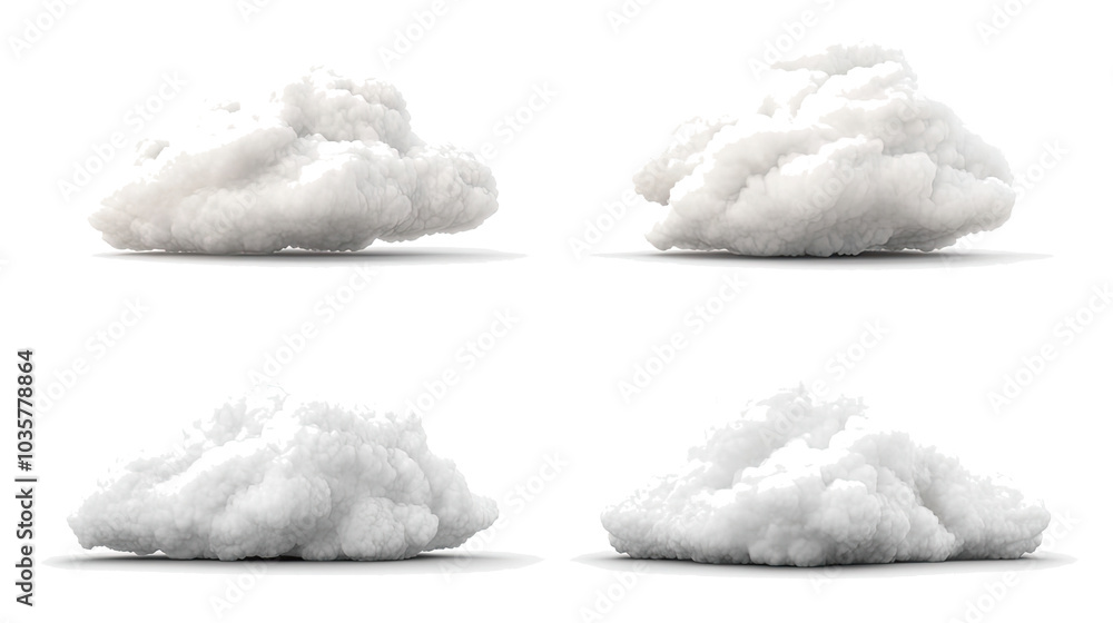 Aufkleber collection of white fluffy clouds on a transparent background generative ai