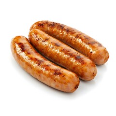 Macro Shot of Perfect Oktoberfest Smoked Pork Sausages Isolated on White Background