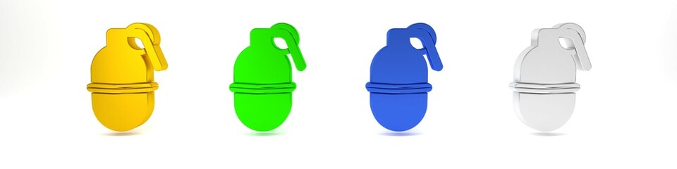 Colorful Hand grenade icon isolated on white background. Bomb explosion. Minimalism concept. 3D render illustration
