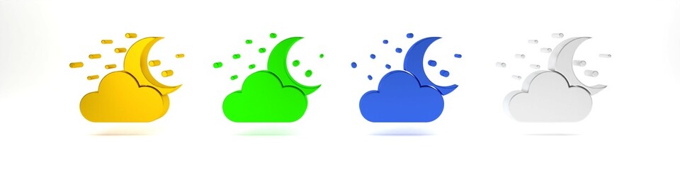 Colorful Cloud with moon and stars icon isolated on white background. Cloudy night sign. Sleep dreams symbol. Night or bed time sign. Minimalism concept. 3D render illustration