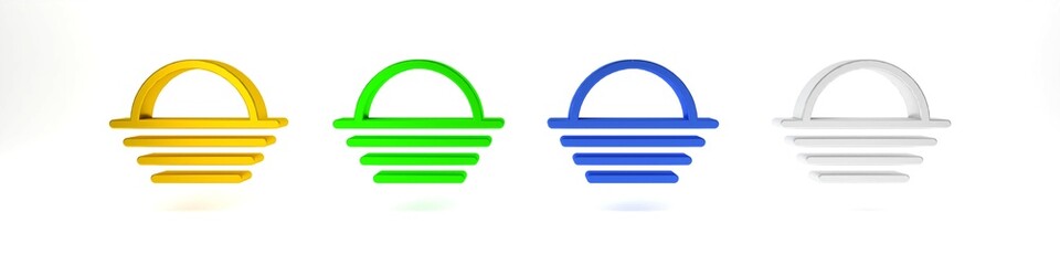 Colorful Sunset icon isolated on white background. Minimalism concept. 3D render illustration