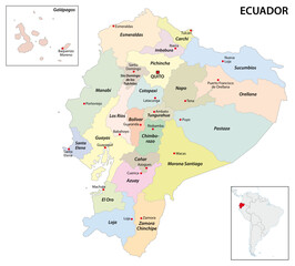 Obraz premium Administrative vector map of the South American Republic of Ecuador