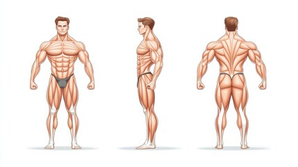Highly Detailed Anatomical View of Muscular Athletic Male Body in Various Poses