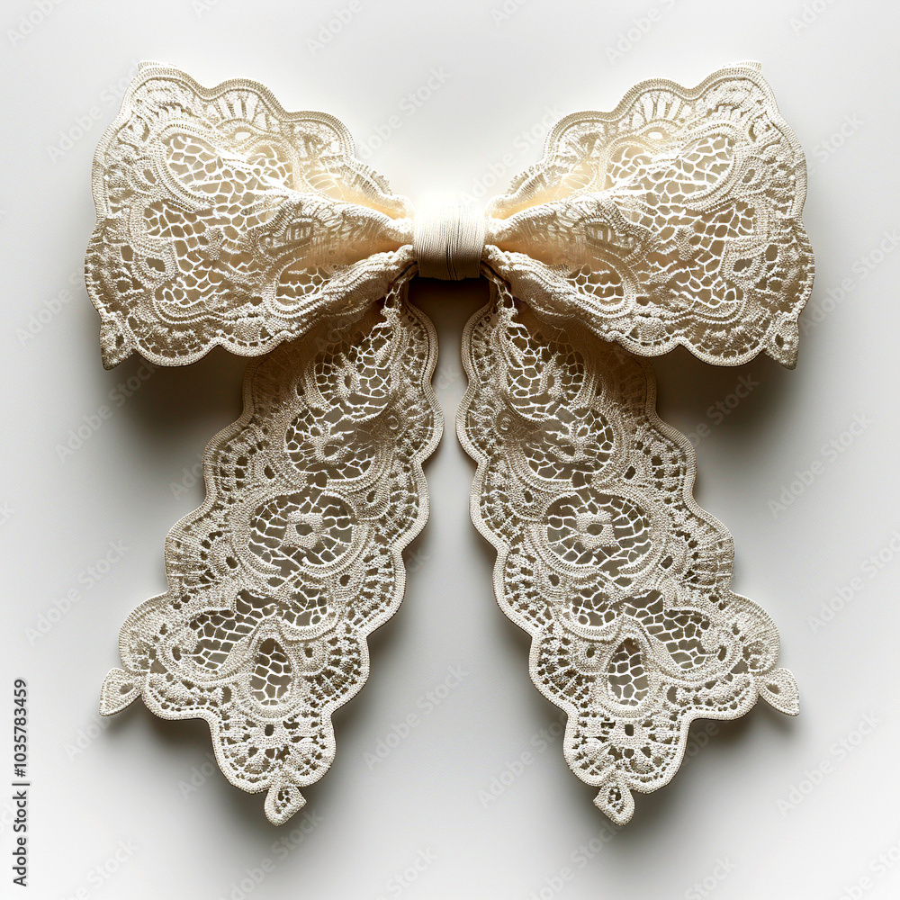 Poster delicate lace bow artfully arranged on a soft background for elegant display