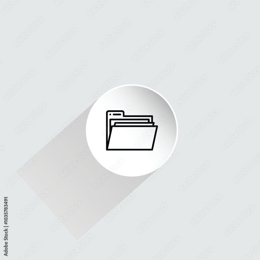 Poster a minimalist folder icon with clean lines and geometric shapes on a white circular background. flat 