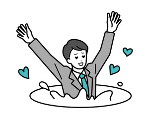 Illustration of male businessperson addicted to swamp.
