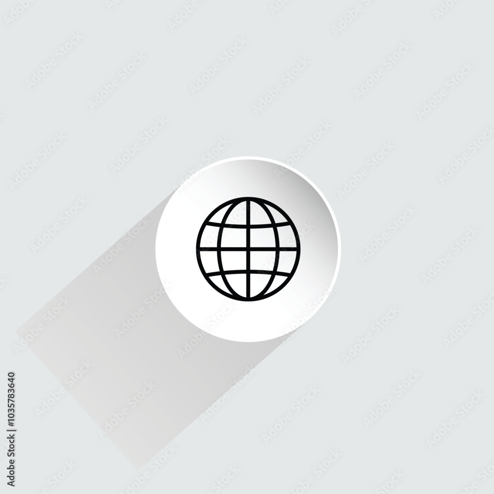 Poster a minimalist globe icon featuring a black wireframe sphere on a white circular button. clean design,