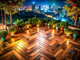 Night Photography of AI-Generated Wood Floor Background for Modern Interior Design