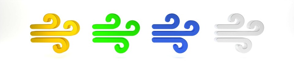 Colorful Wind icon isolated on white background. Windy weather. Minimalism concept. 3D render illustration