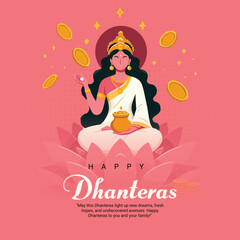 Happy Dhanteras and Dhanatrayodashi with Diwali celebration Social Media Post Template Banner