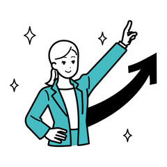 Arrow up female businessperson illustration.
