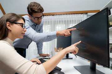 Team skilled developers program thinking newest coding creative website planning software project...