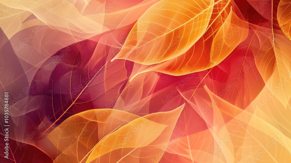 Poster abstract autumn leaf pattern with soft flowing lines and gradient background for seasonal decor