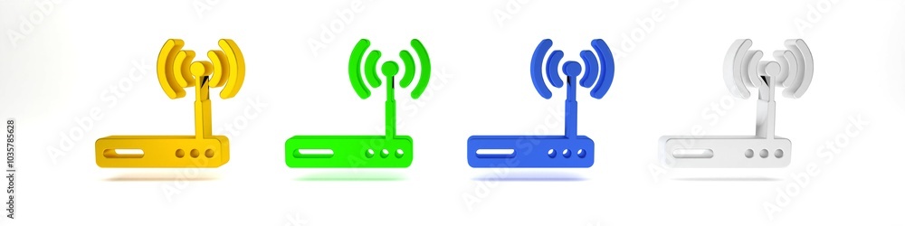 Aufkleber colorful router and wi-fi signal symbol icon isolated on white background. wireless ethernet modem r