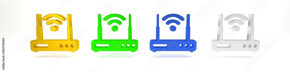 Aufkleber colorful router and wi-fi signal symbol icon isolated on white background. wireless ethernet modem r