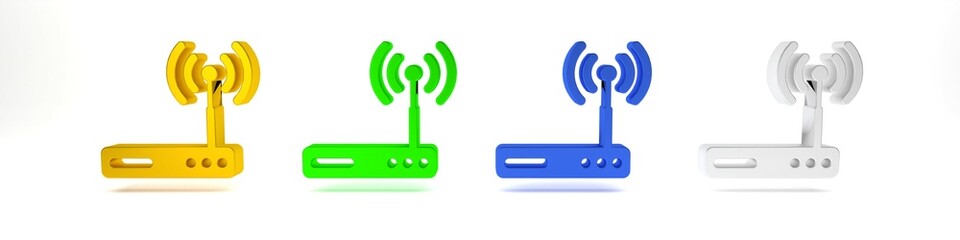 Colorful Router and wi-fi signal symbol icon isolated on white background. Wireless ethernet modem router. Computer technology internet. Minimalism concept. 3D render illustration