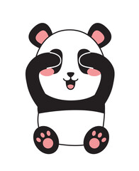 Cute minimalistic panda. Adorable asian animal. Cheerful mammal close eyes. Fluffy toy and mascot. Graphic element for website. Linear vector illustration