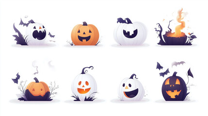 Obraz premium Set of Halloween themed pumpkin with scary lighting face isolated on white background
