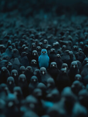 Obraz premium a single blue bird surrounded by a bunch of black birds