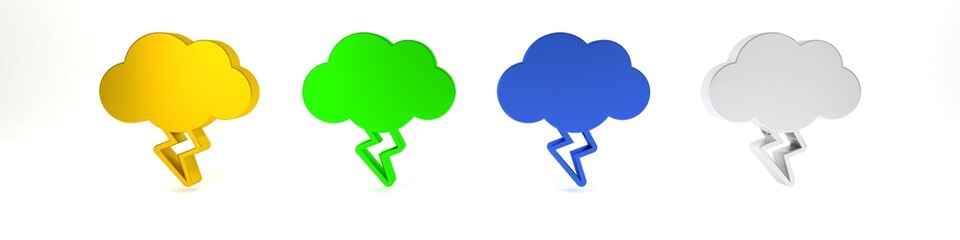 Colorful Storm icon isolated on white background. Cloud and lightning sign. Weather icon of storm. Minimalism concept. 3D render illustration