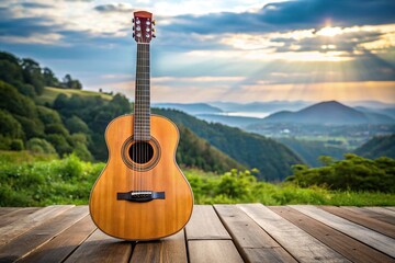 Acoustic guitar on panoramic background