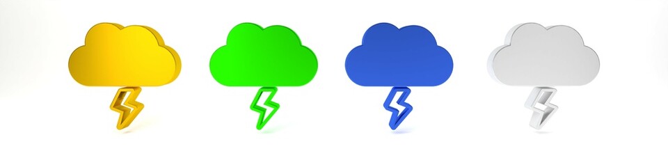 Colorful Storm icon isolated on white background. Cloud and lightning sign. Weather icon of storm. Minimalism concept. 3D render illustration