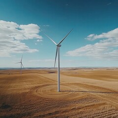 Captivating wind turbines standing tall against a beautiful sky in an open landscape