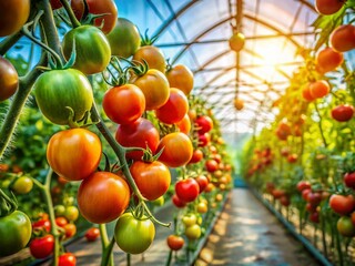 Organic Tomato Farming in Greenhouses - Macro Photography of Vibrant Produce