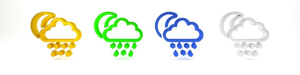 Colorful Cloud with snow, rain and moon icon isolated on white background. Weather icon. Minimalism concept. 3D render illustration