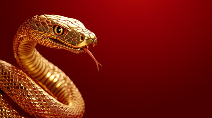 Fototapeta premium golden snake on red background for chinese new year, generative ai