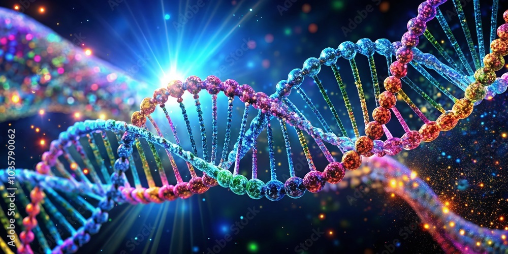 Poster panoramic view of dna deoxyribonucleic acid loop with alpha channel for scientific visualization