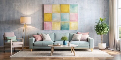 Fototapeta premium Pastel Colored Abstract Painting of Rectangles for Home Decor and Interior Design Inspiration