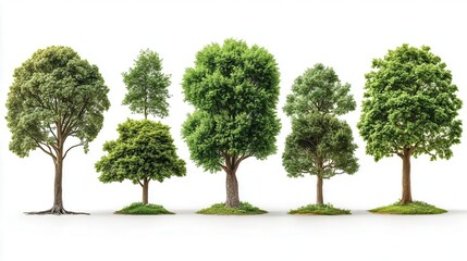 Obraz premium realistic collection of tree images displayed on a white background showcasing various species and details in bark leaves and branches ideal for naturerelated projects and educational purposes