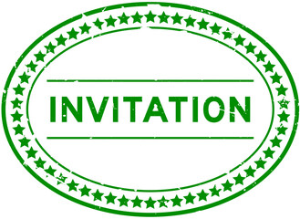 Grunge green invitation word oval rubber seal stamp on white background