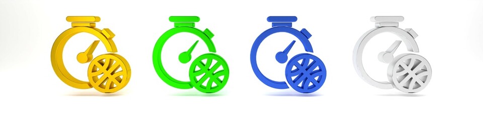 Colorful Stopwatch with basketball ball inside icon isolated on white background. Basketball time. Sport and training. Minimalism concept. 3D render illustration