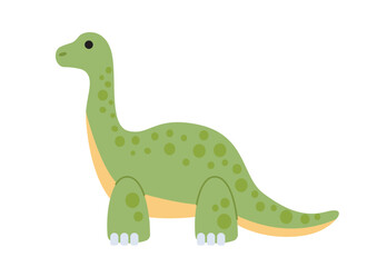 Plush toy concept. Green tall dinosaur. Cute fluffy dino. Pretty soft animal for kids. Entertainment and fun. Poster or banner. Flat vector illustration