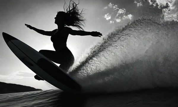 surfer girl on a surfboard at the beach