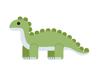 Plush toy concept. Green tall dinosaur. Cute teddy dino. Pretty soft animal for children. Fun and love. Template and layout. Flat vector illustration